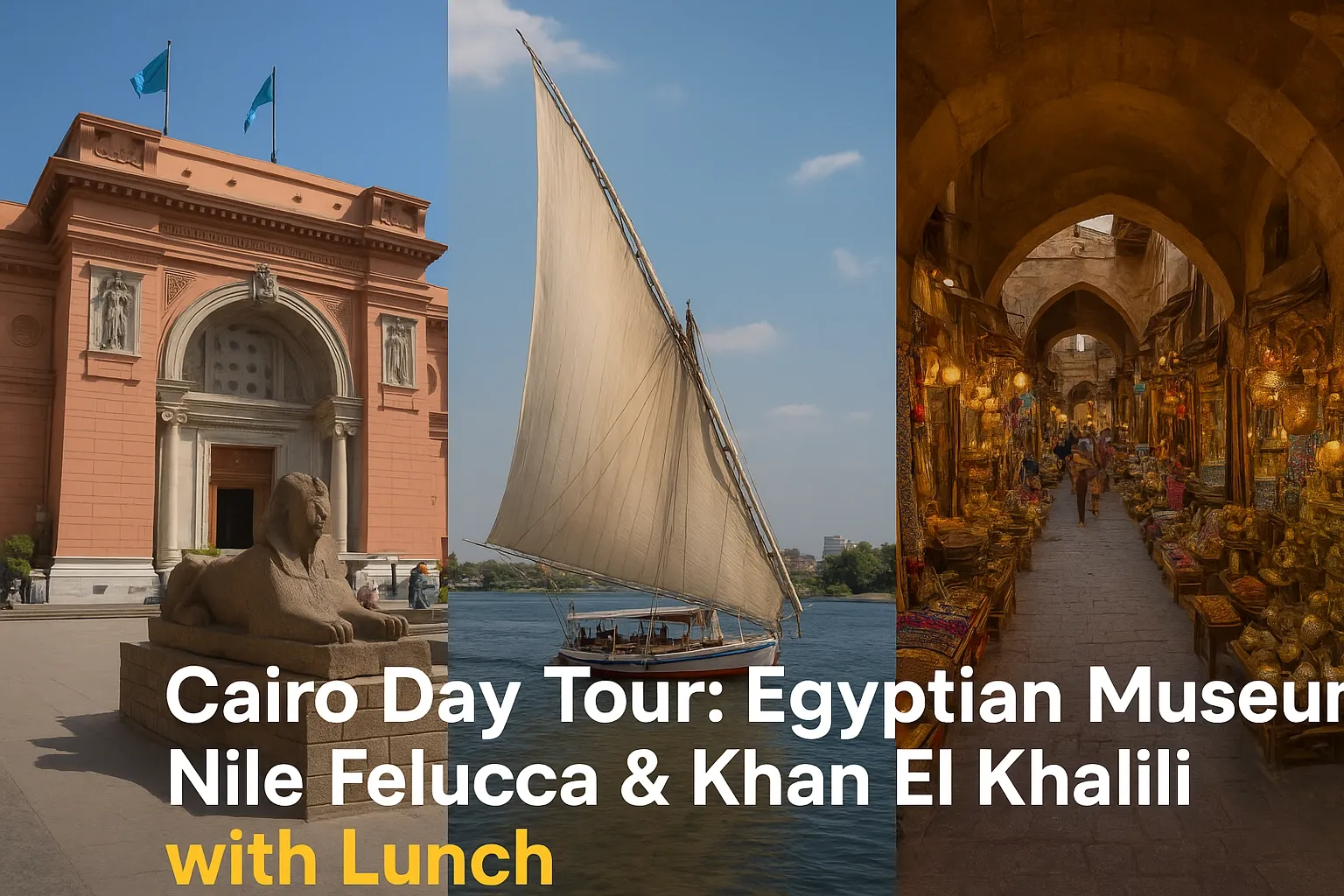 Cairo Day Tour: Egyptian Museum, Nile Felucca & Khan El Khalili with Lunch
